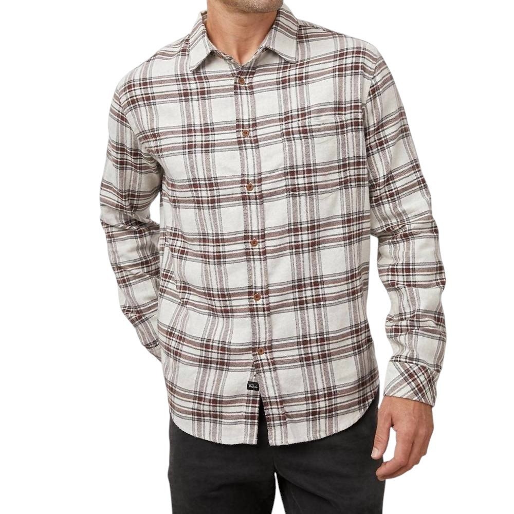 Rails Sussex Shirt Mens M Oat Grey Brick Plaid Lightweight Cotton Button Up NEW
